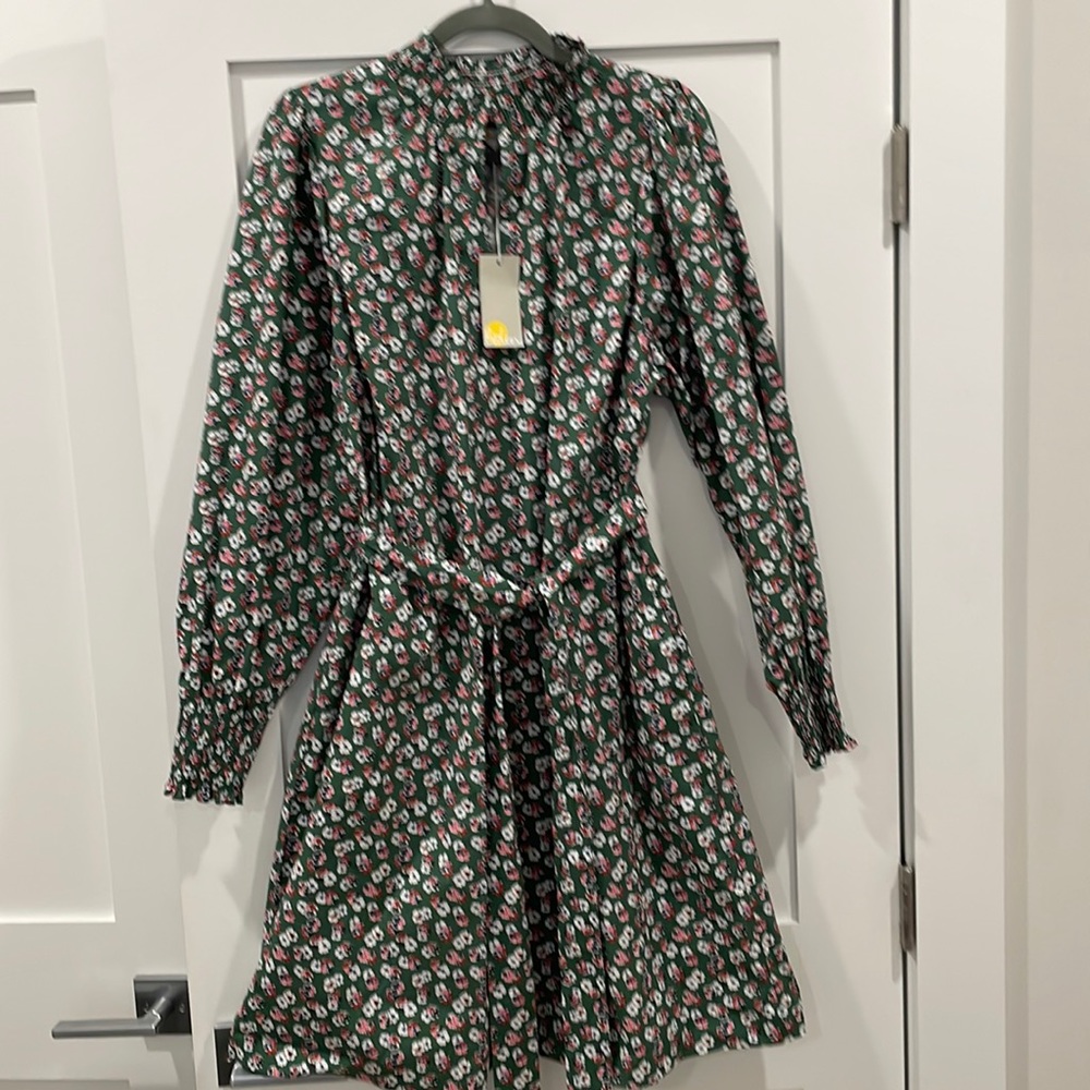 NWT Boden Ellie Smocked Dress Green Ditsy Floral